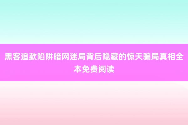 黑客追款陷阱暗网迷局背后隐藏的惊天骗局真相全本免费阅读